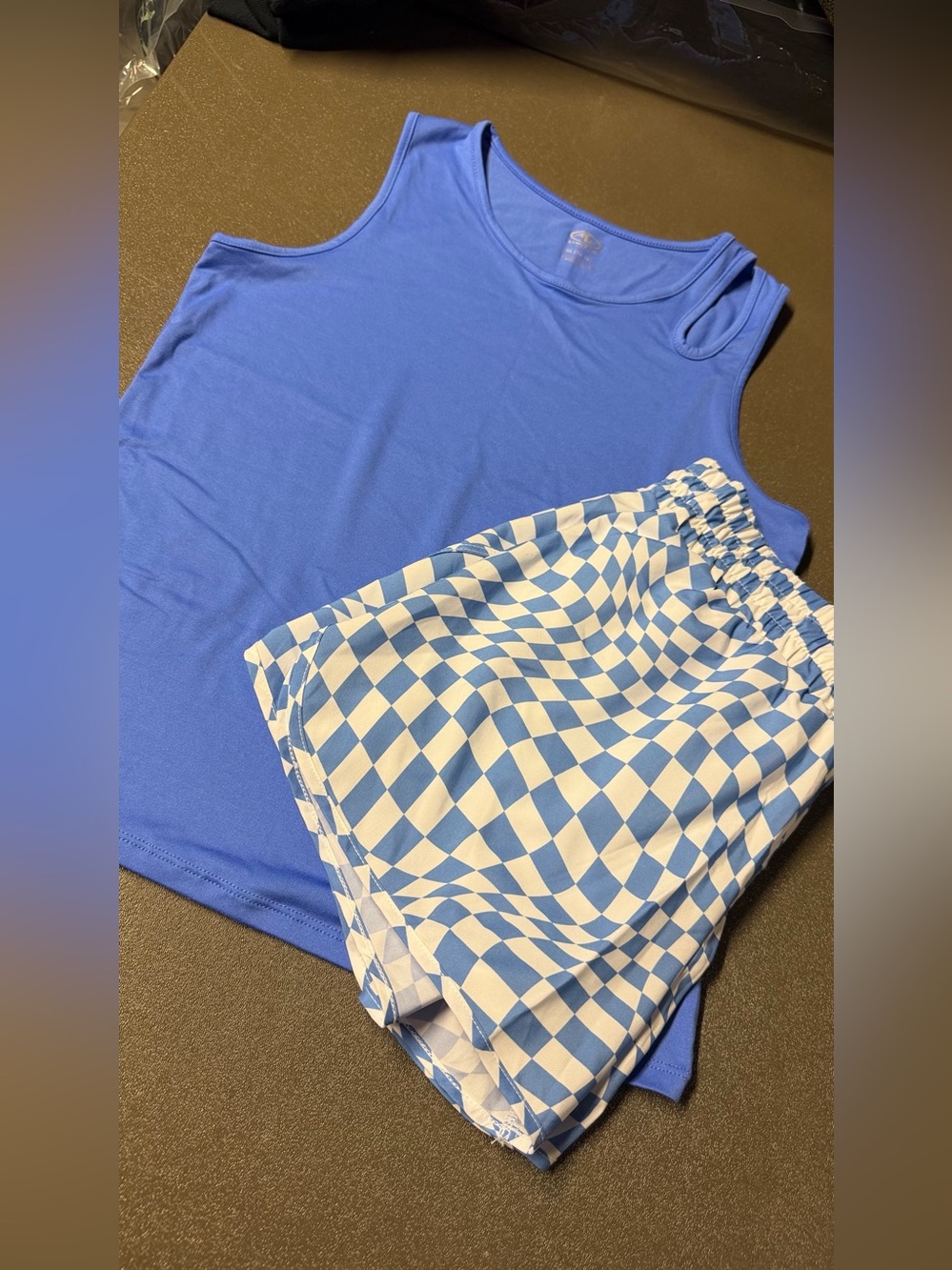 Blue Tank Top & Blue/White square Shorts Set